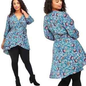 Torrid Georgette Wrap Tunic floral Blouse w prairie Country shabby chic vibe